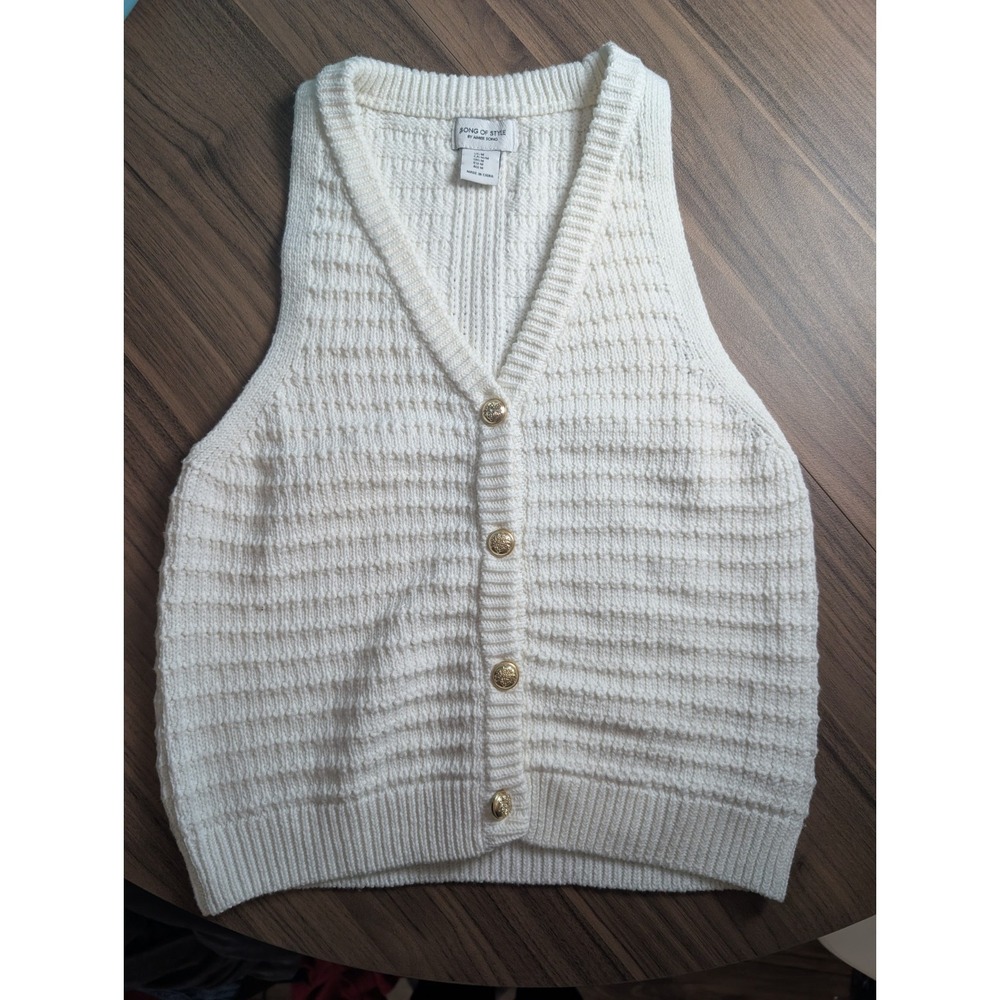 Song of Style Aimee Song White Textured Knit Sweater Vest Gold Button Size...